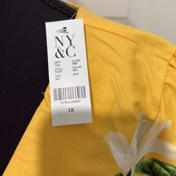 New York & Company Yellow Wrap Midi Dress with Flutter Sleeves - Picture 2 of 2